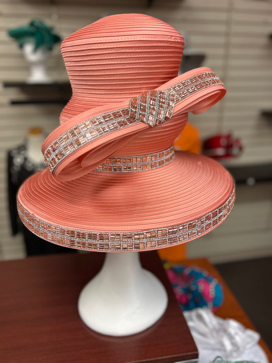 Peach Two Tier Rhinestone Hat