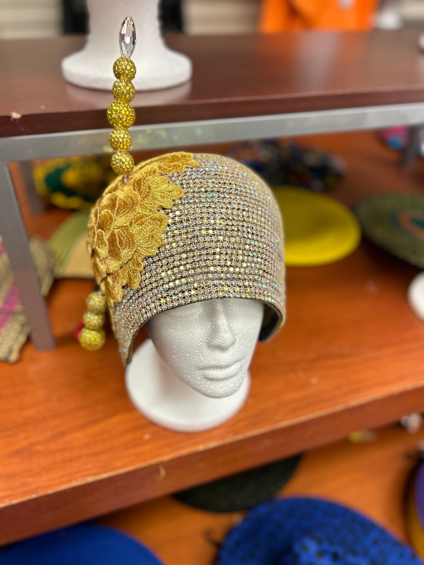 Custom Made Yellow & Rhinestone Accent Hat