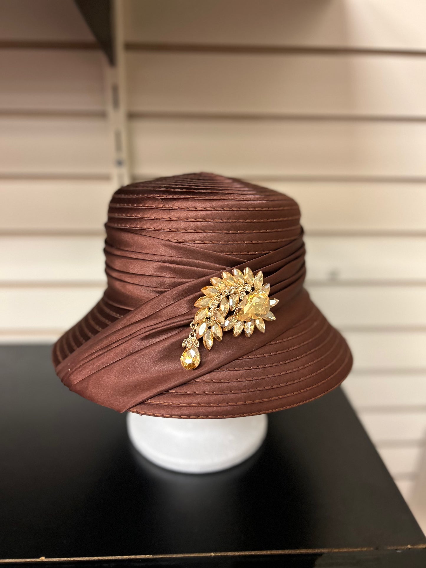 Brown with Gold Flower Accent Hat