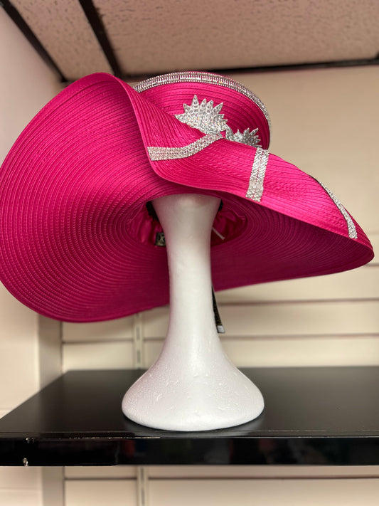 Pink & Rhinestone Wide Brim Hat