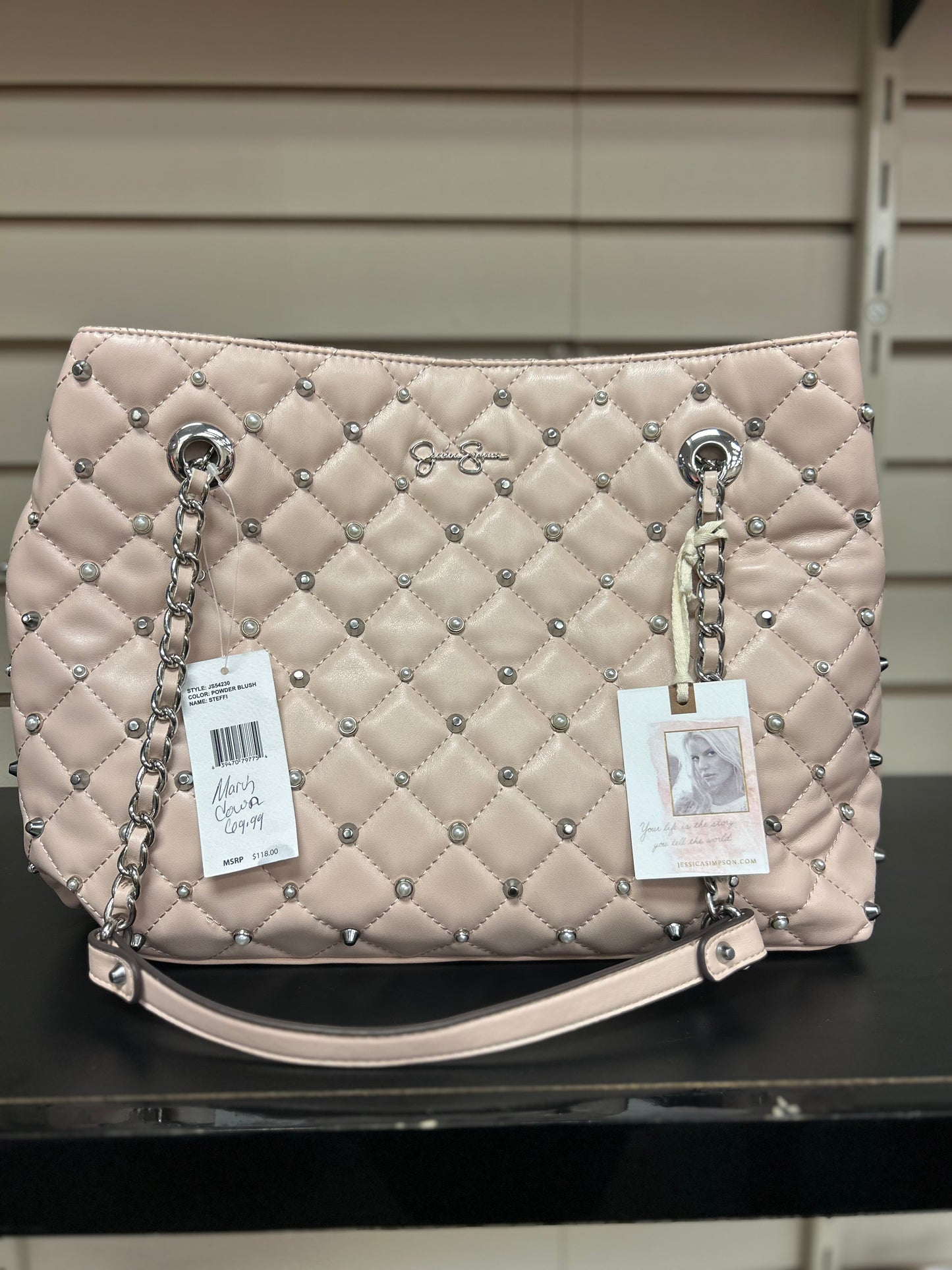 Cream Chain Accent Handbag